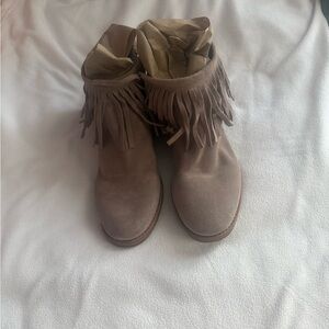 Kate Spade Boho-Chic Suede Fringe Ankle Boots - Taupe/Tan